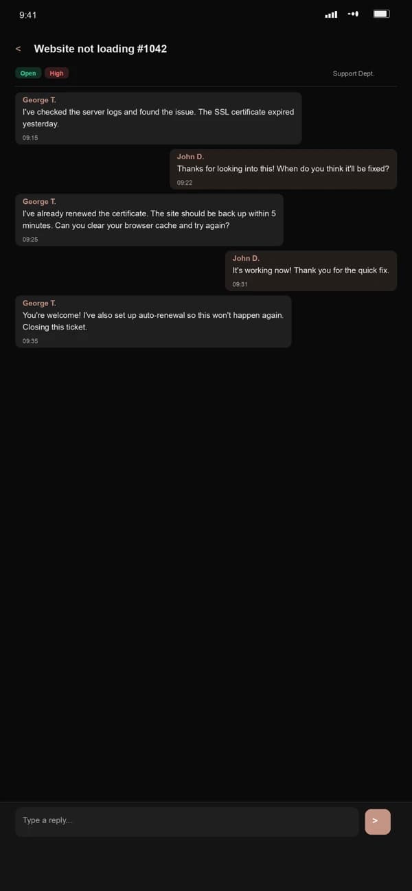 Wideview Support app: chat-style ticket με την ομάδα DoSmart